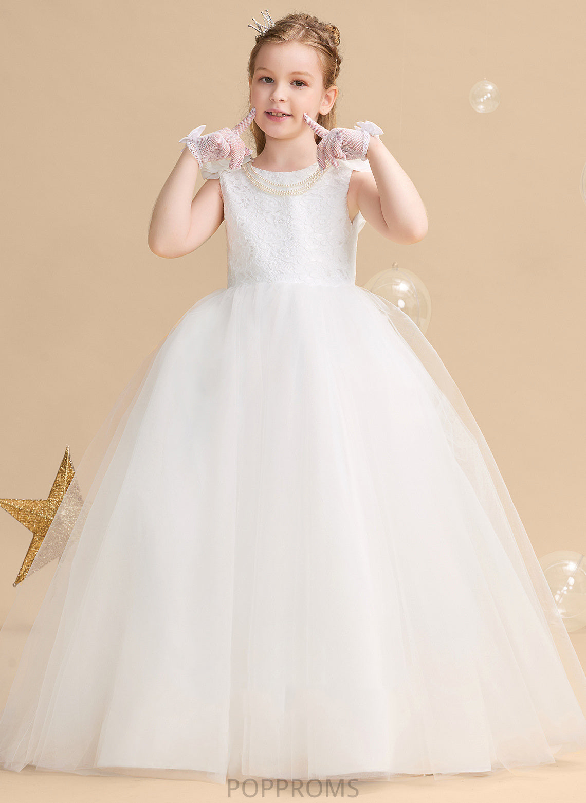 With Flower Flower Girl Dresses Dress Sleeveless Neck Jane Scoop Flower(s) - Train Sweep Girl Ball-Gown/Princess Tulle/Lace