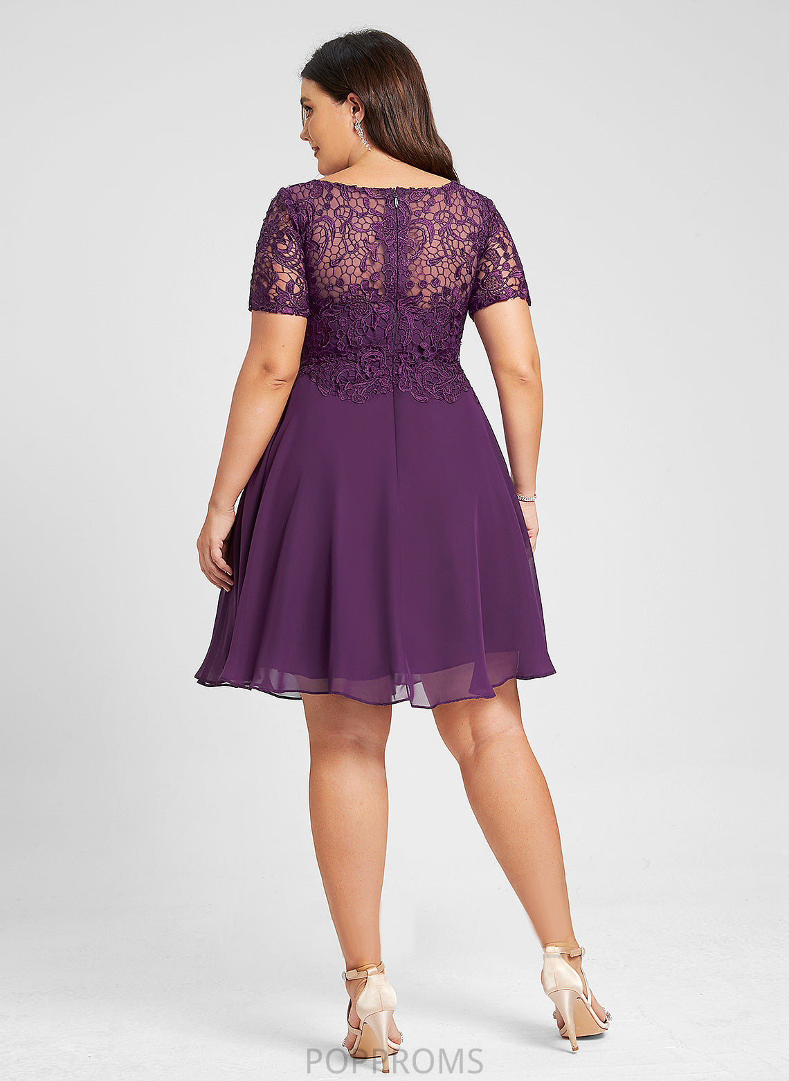 Cocktail Dulce Lace Scoop Neck Knee-Length Cocktail Dresses A-Line Chiffon Dress