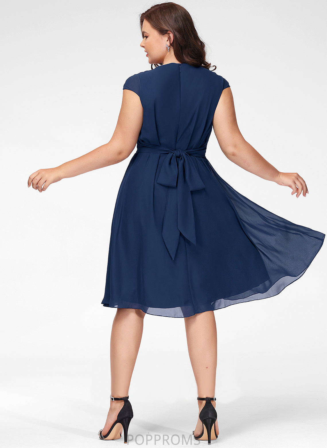 V-neck Knee-Length A-Line Cocktail Dress With Piper Chiffon Ruffle Cocktail Dresses