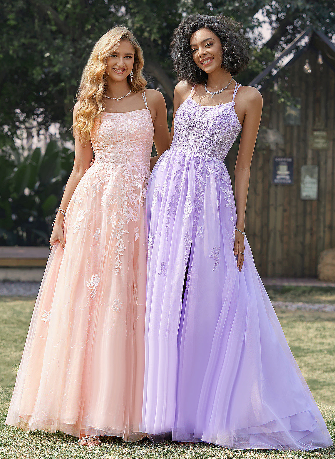 Ball-Gown/Princess Prom Dresses Alexia Square Floor-Length Sequins With Tulle Lace