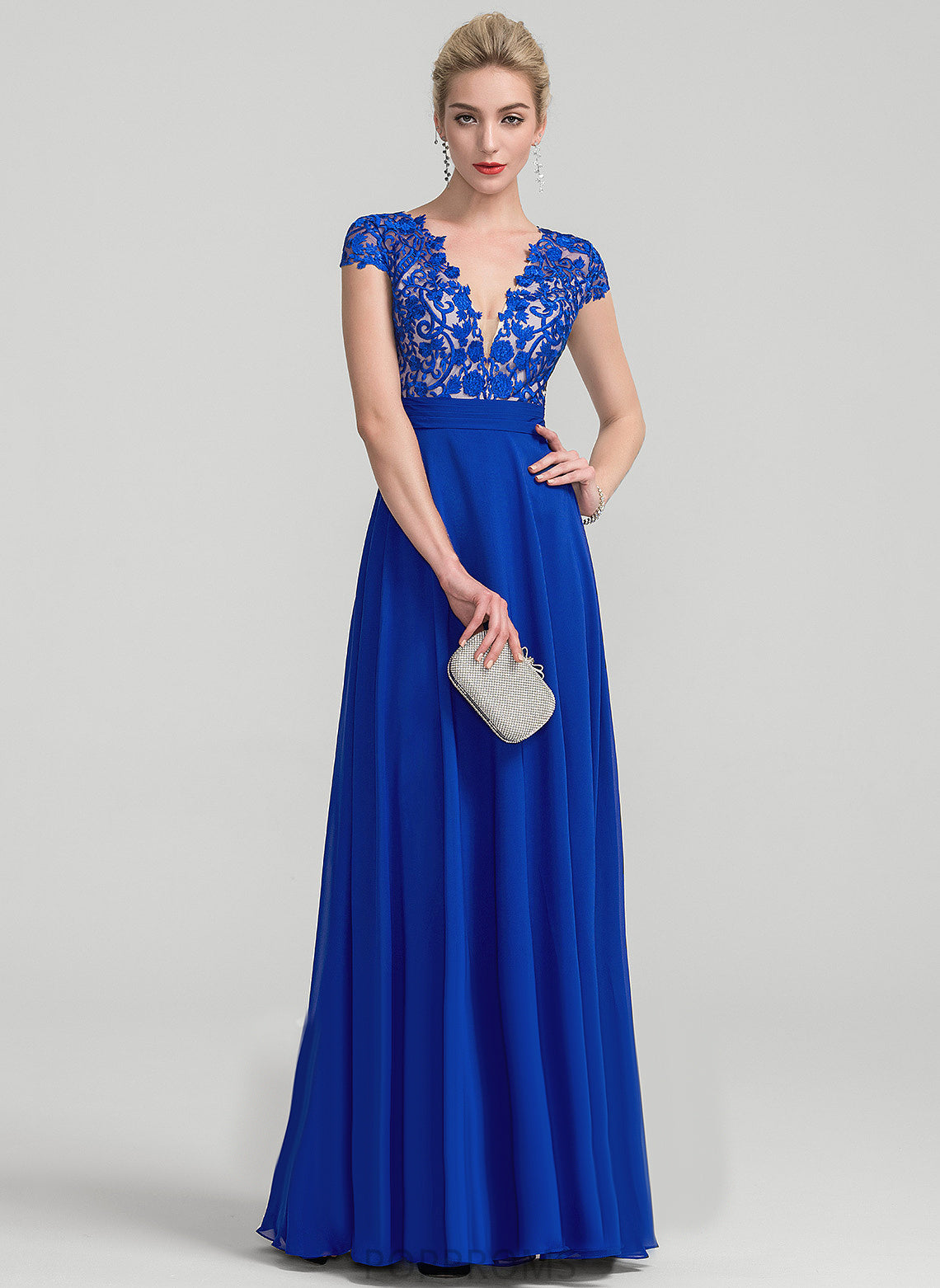 Chiffon V-neck Prom Dresses Lace A-Line Floor-Length Lily