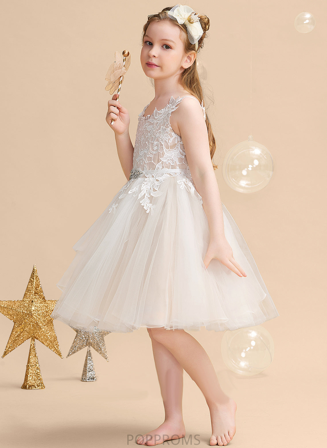 Flower A-Line Tulle/Lace Adison Straps Knee-length - Flower Girl Dresses Dress Sleeveless Girl