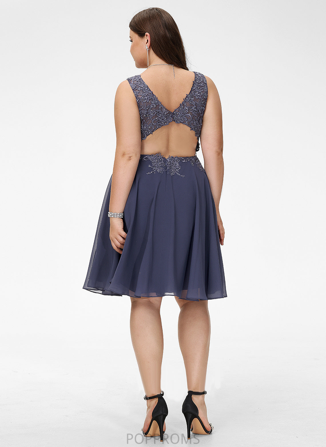 V-neck Chiffon With Dress Lace A-Line Homecoming Dresses Homecoming Lucille Knee-Length Beading