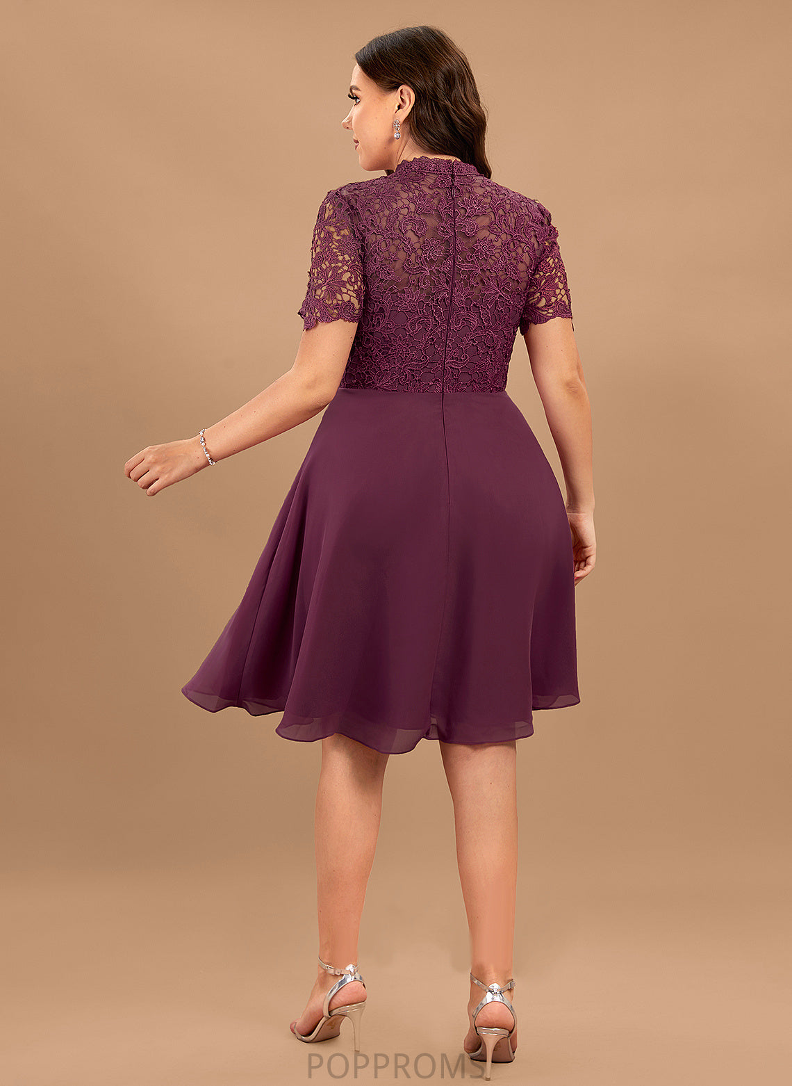 Cocktail Knee-Length Scoop Lace Dress Neck Kennedy Cocktail Dresses A-Line Chiffon