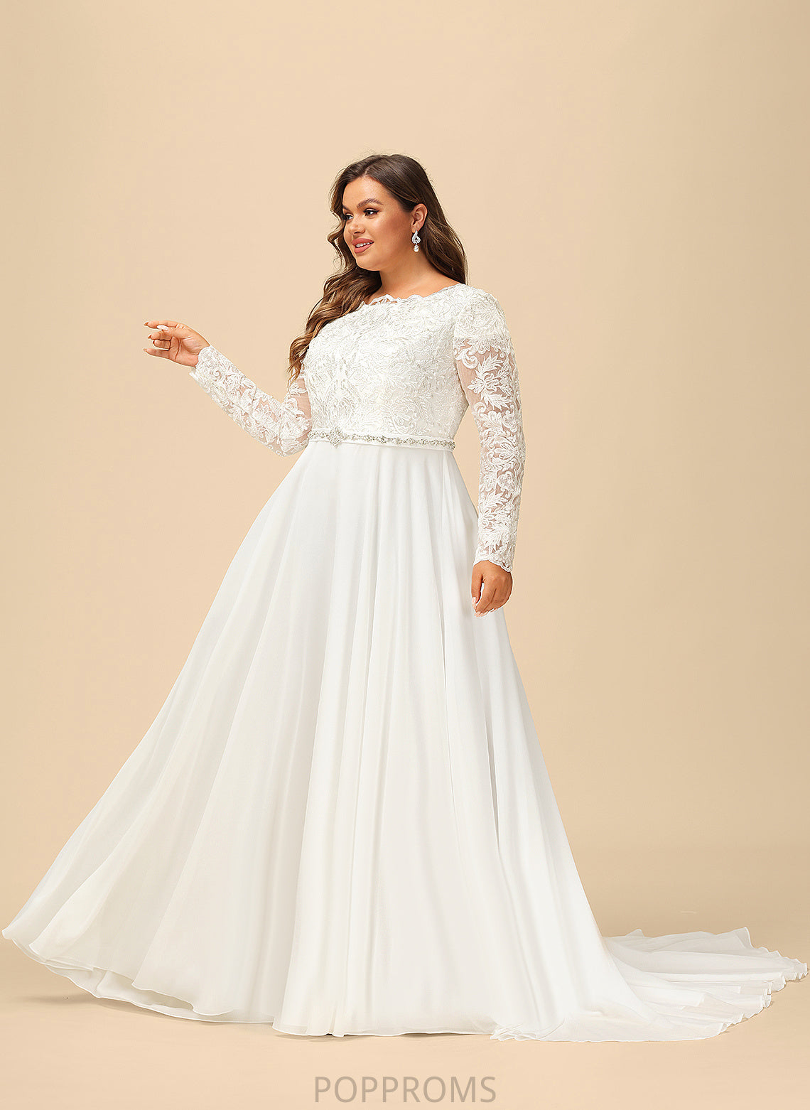 Wedding Dresses Beading Wedding A-Line With Chiffon Lace Louise Train Court Dress