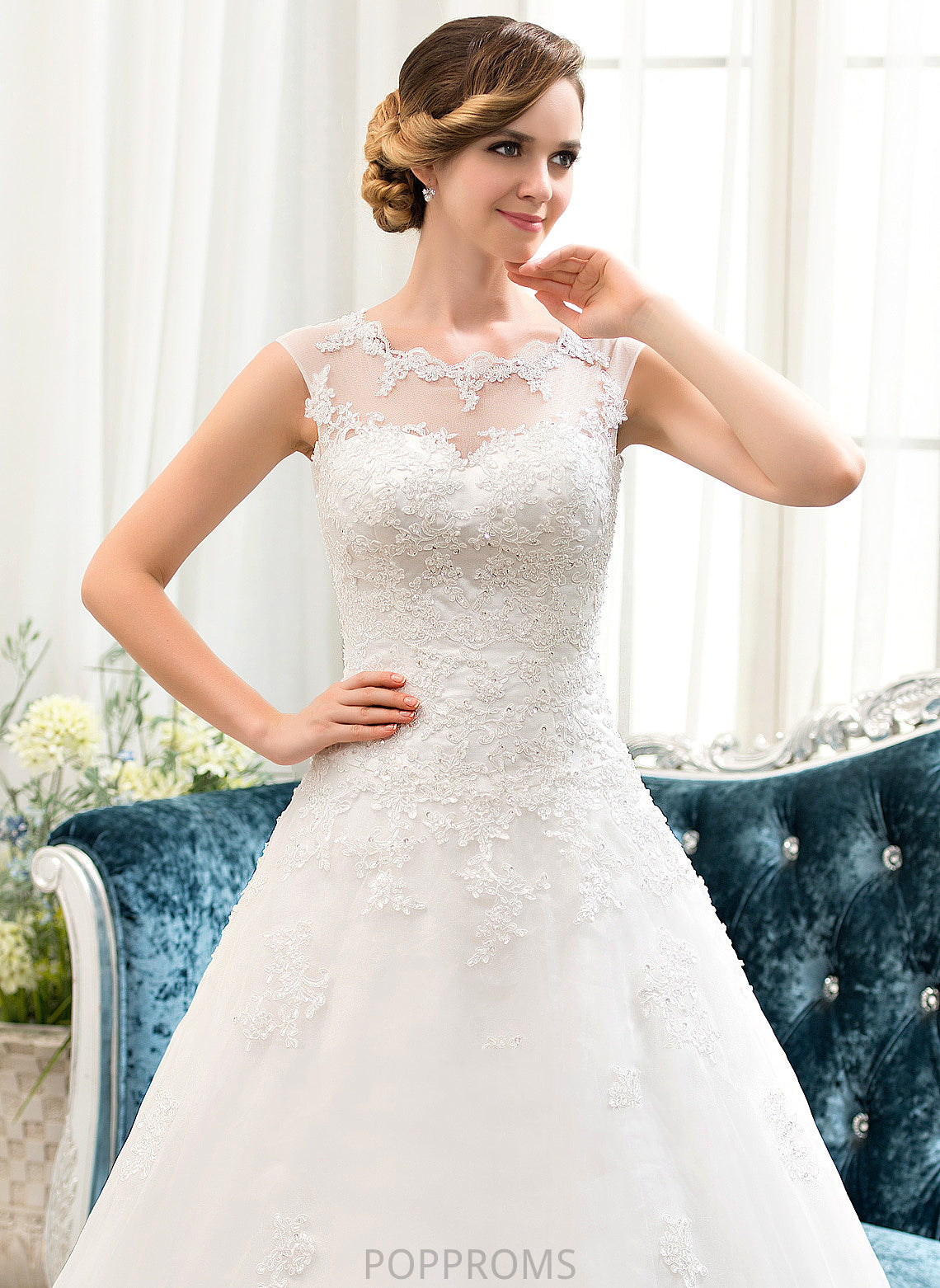 Tulle Illusion Lace Sequins Ball-Gown/Princess Organza Sweep Wedding Dresses Beading Dominique Dress With Train Wedding