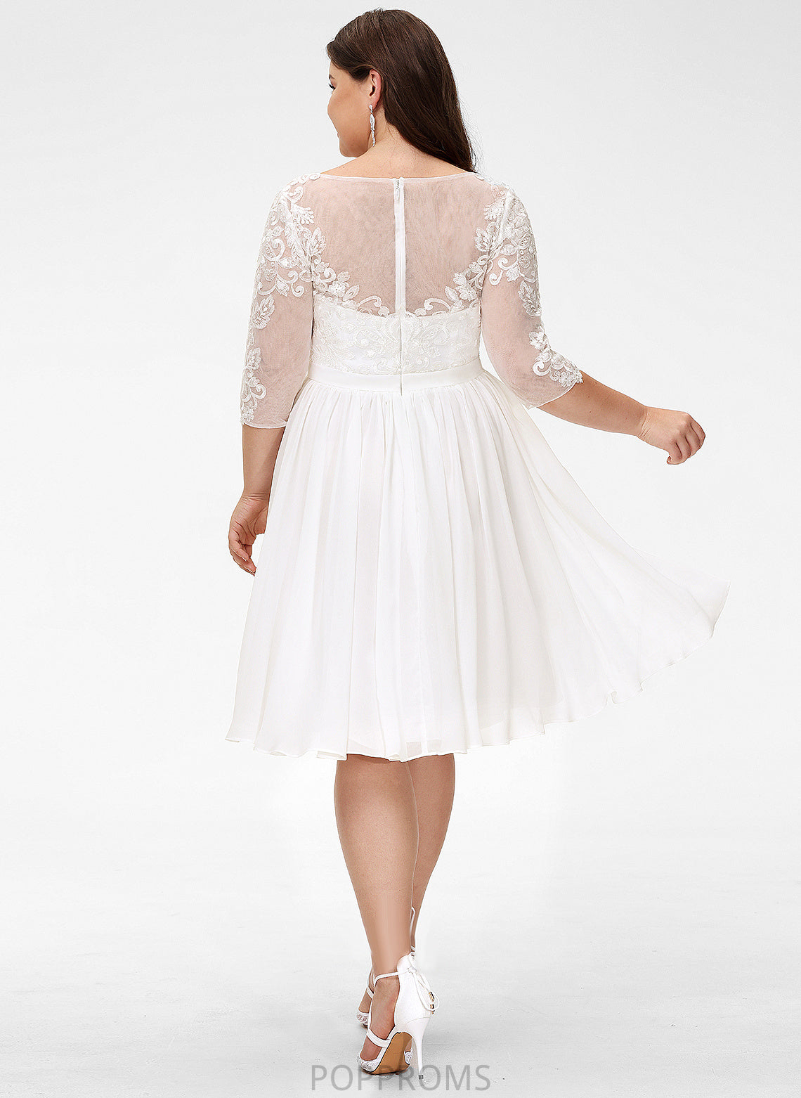 Sequins Chiffon With Wedding A-Line Knee-Length Lana Lace Scoop Neck Wedding Dresses Dress