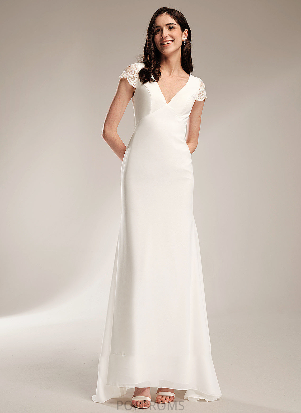 Vivian Lace With Sheath/Column V-neck Sweep Train Dress Wedding Dresses Wedding