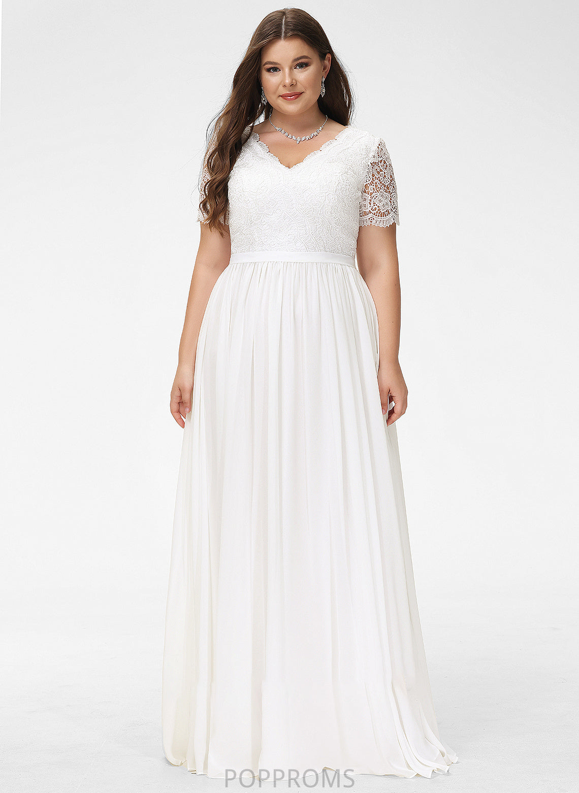 Dress Wedding Wedding Dresses Lace Krystal Chiffon V-neck A-Line Floor-Length