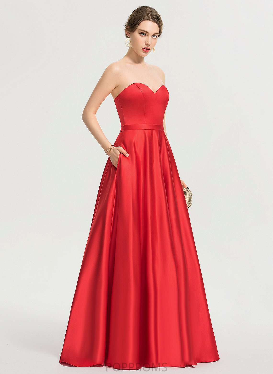 With Kaitlin Sequins Floor-Length Satin Prom Dresses Beading Ball-Gown/Princess Lace Sweetheart