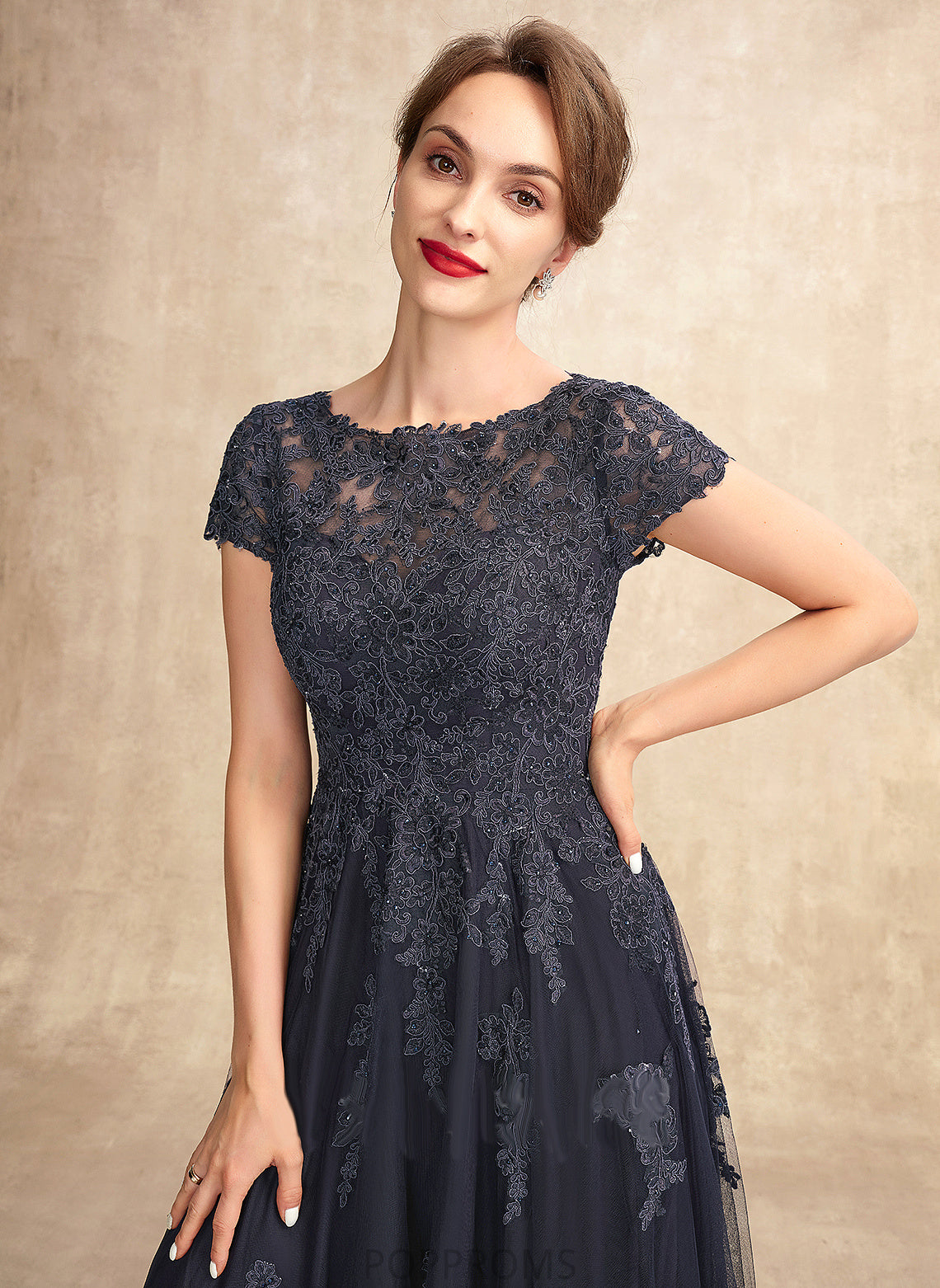 Mother Tulle the With Dress Mother of the Bride Dresses Lace Bride Beading Floor-Length of Scoop Neck A-Line Mckinley