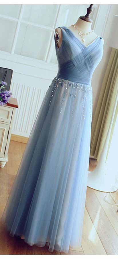 Charming V Neck Sleeveless With Beaded Prom Dresses Bridesmaid Dresses