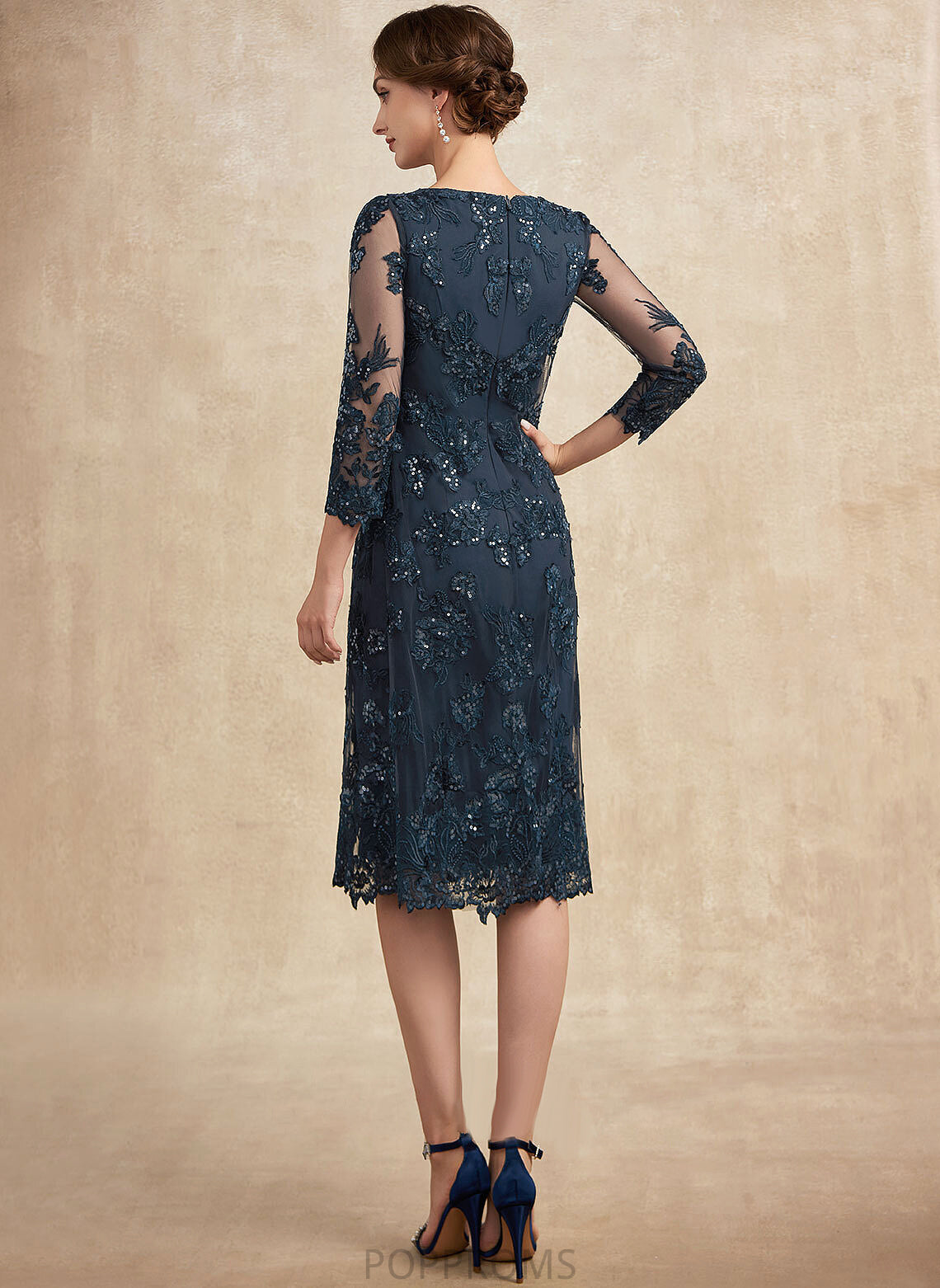 With Bride Neck Lace Scoop Kiley Chiffon Mother Sequins Dress the Knee-Length of Mother of the Bride Dresses Sheath/Column