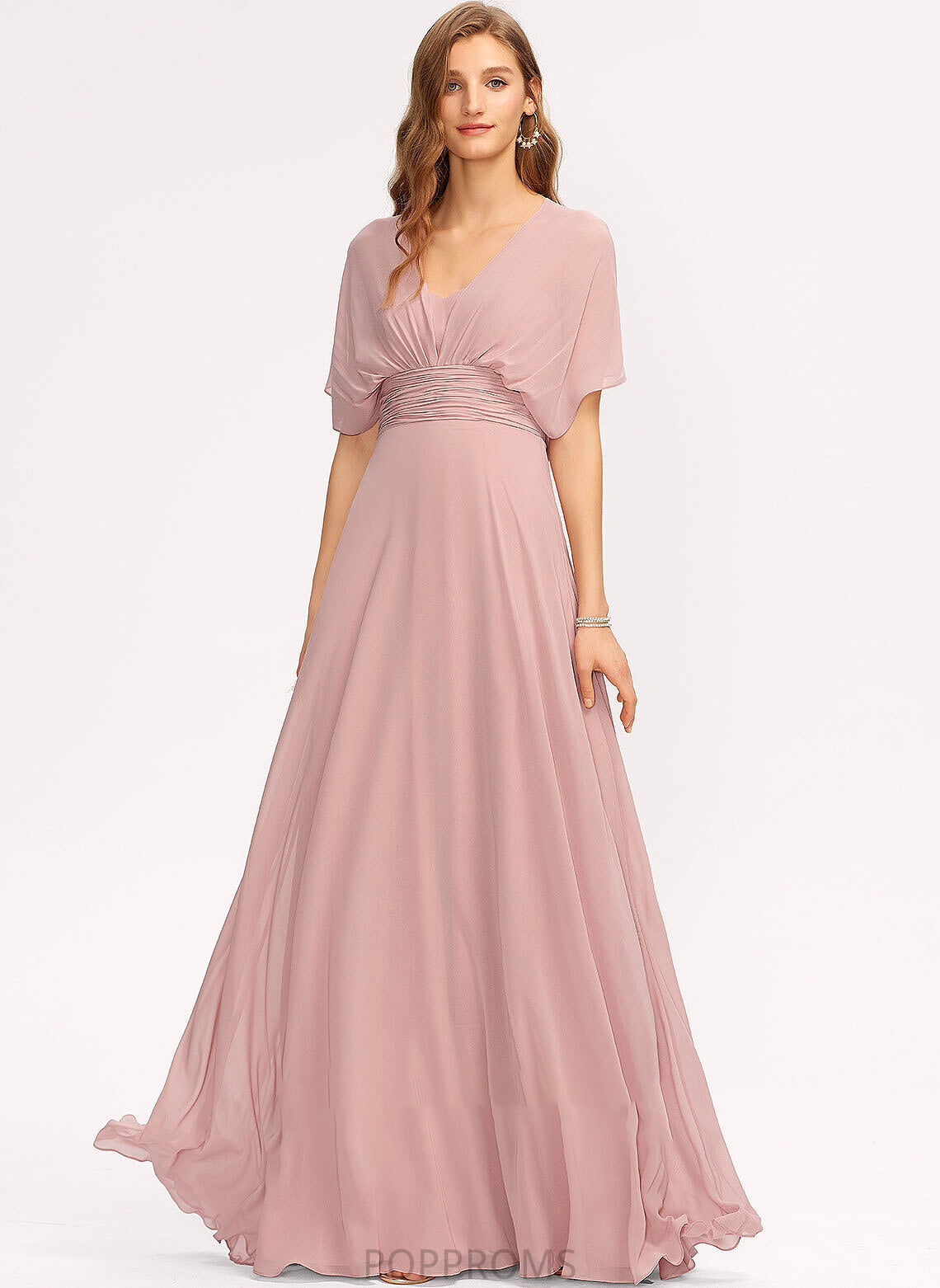 Ruffle Neckline V-neck Floor-Length One-Shoulder A-Line Fabric Halter Embellishment Length Silhouette Mylee Bridesmaid Dresses