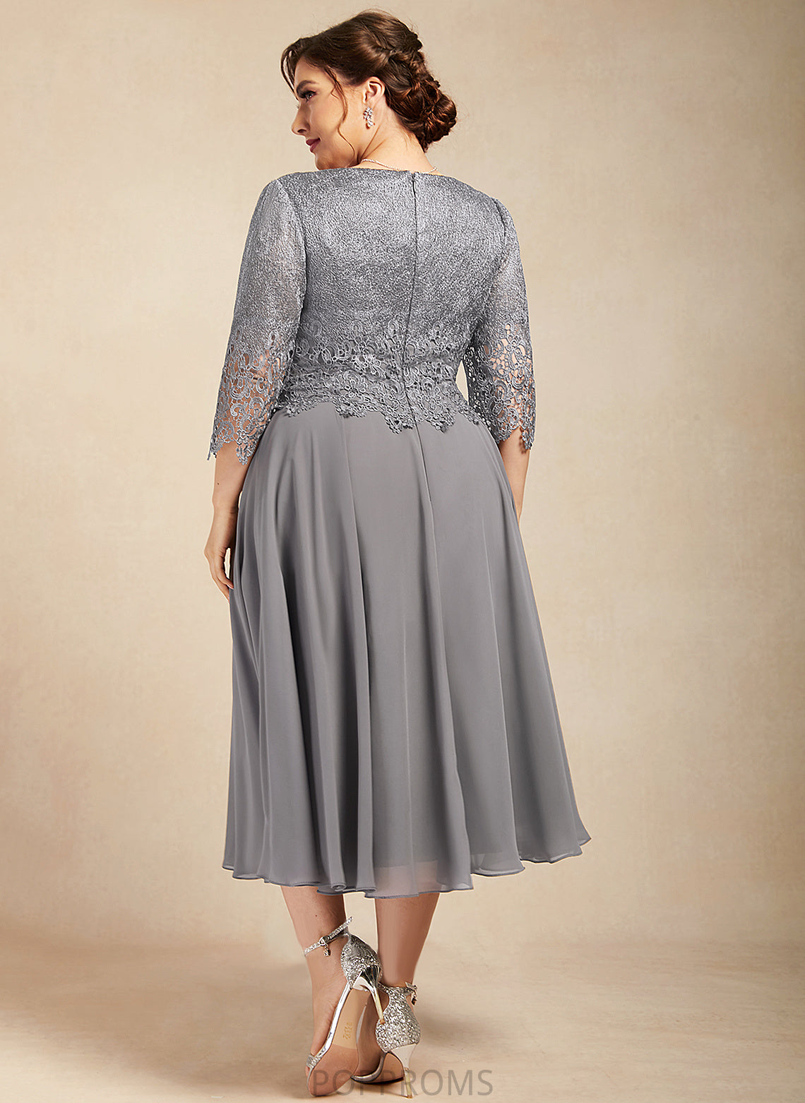 Lace Scoop A-Line the Bride Mother of the Bride Dresses Mother Tea-Length Dress of Lilly Chiffon Neck