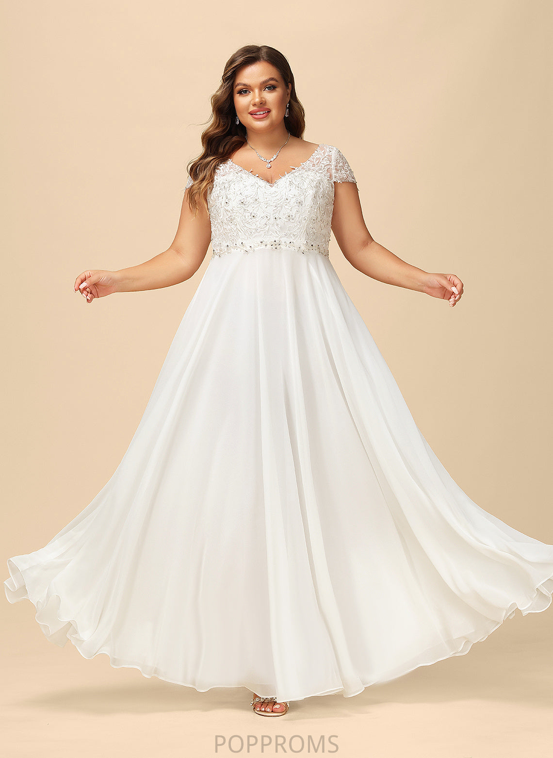 Sequins V-neck A-Line Dress Wedding Floor-Length Wedding Dresses With Danielle Chiffon Beading Lace