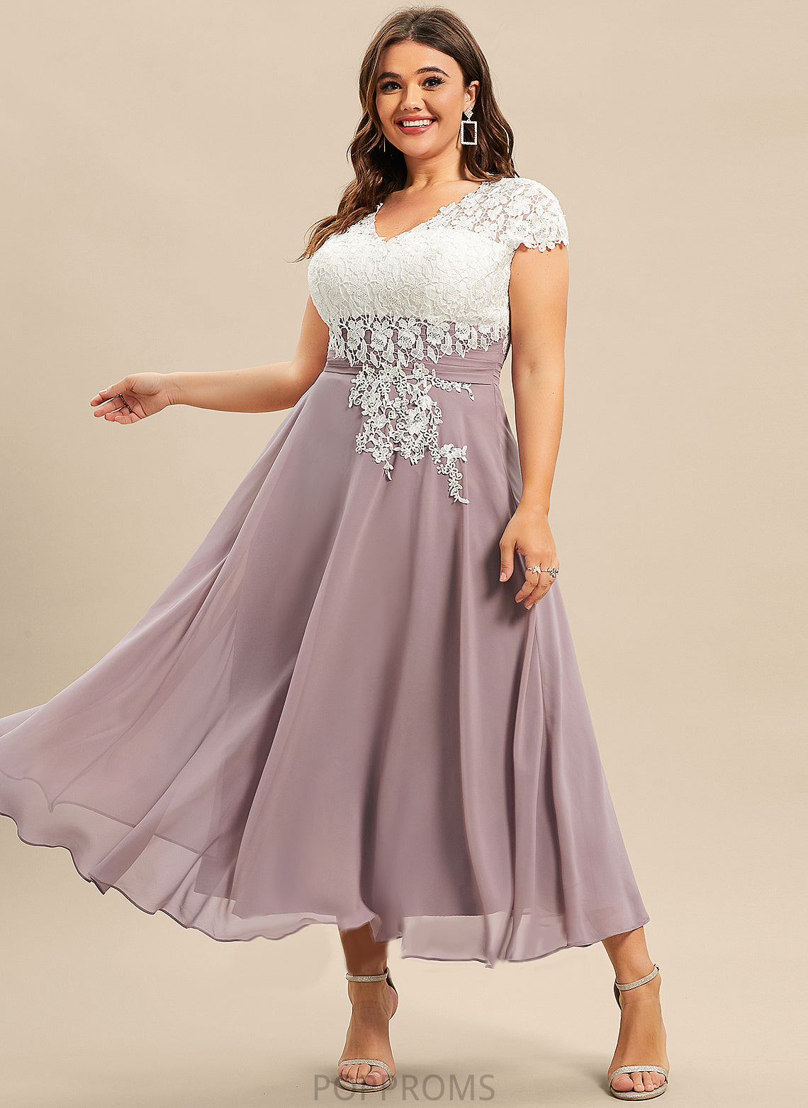 the of Chiffon Dress Mother Bride V-neck Mother of the Bride Dresses Mariela Lace Tea-Length A-Line