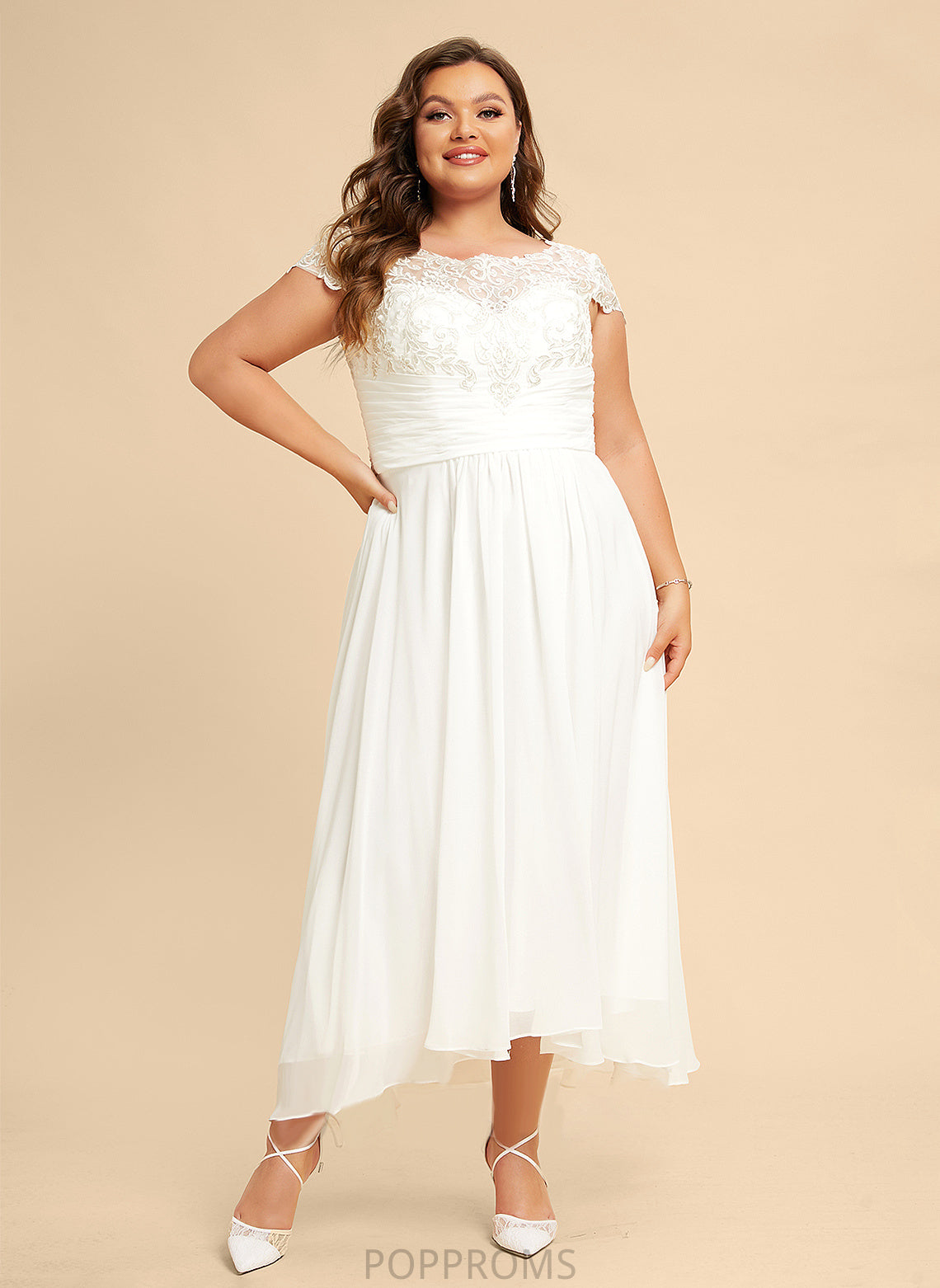 Chiffon Wedding Wedding Dresses A-Line Asymmetrical Lace Dress Scoop Terri