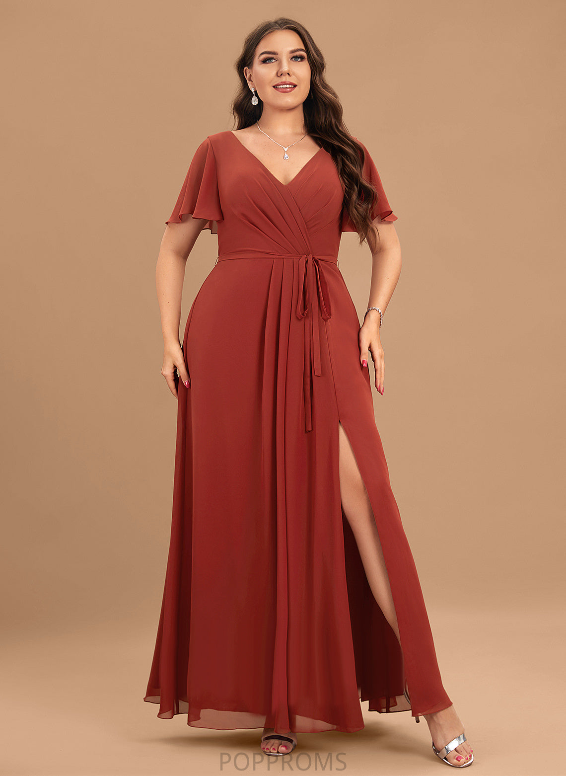 Floor-Length V-neck Fabric Silhouette SplitFront Neckline Length Embellishment A-Line Jillian Trumpet/Mermaid Natural Waist Bridesmaid Dresses