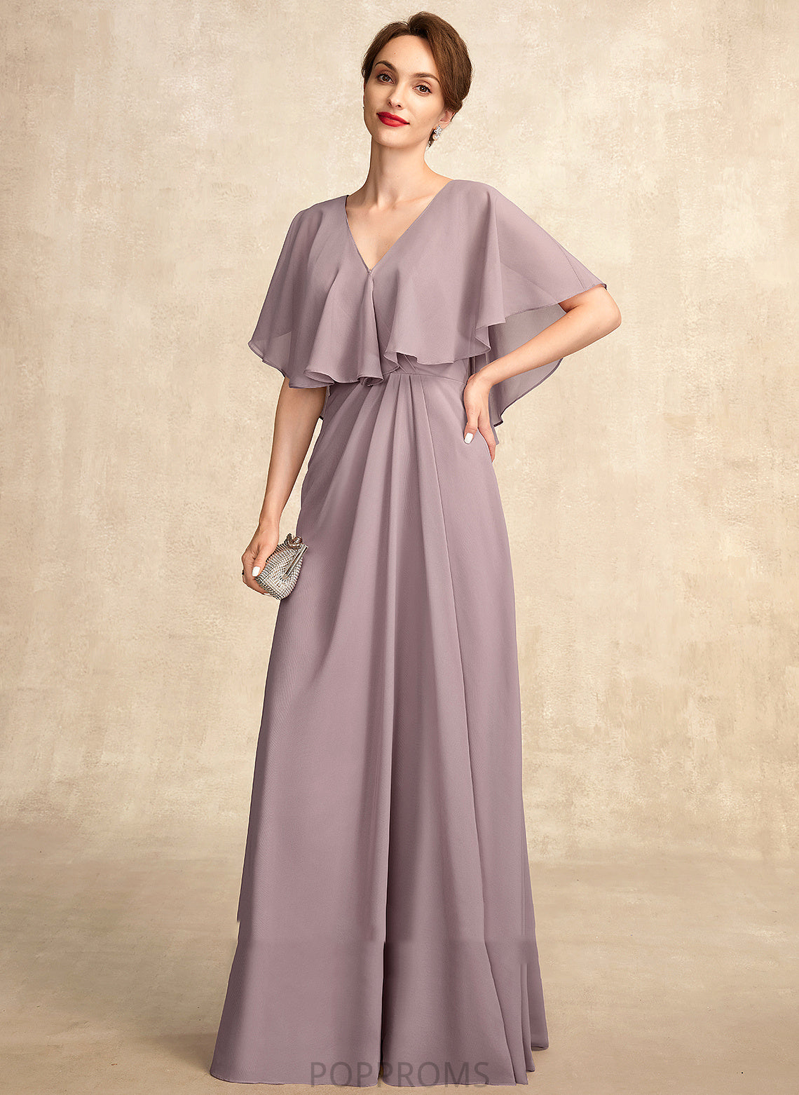 the Ruffle Bride Chiffon Floor-Length Mother of the Bride Dresses Mother Dress With Kaylyn A-Line V-neck of