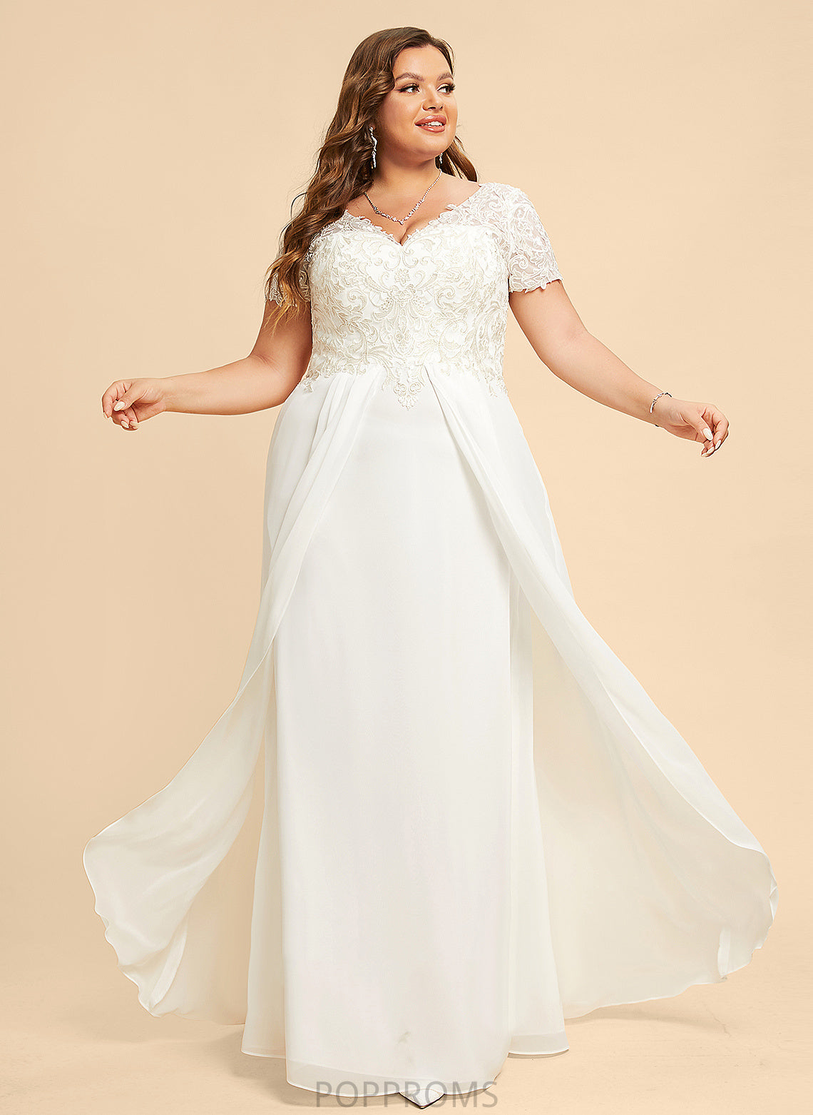 Wedding Grace Chiffon V-neck Wedding Dresses A-Line Dress Floor-Length