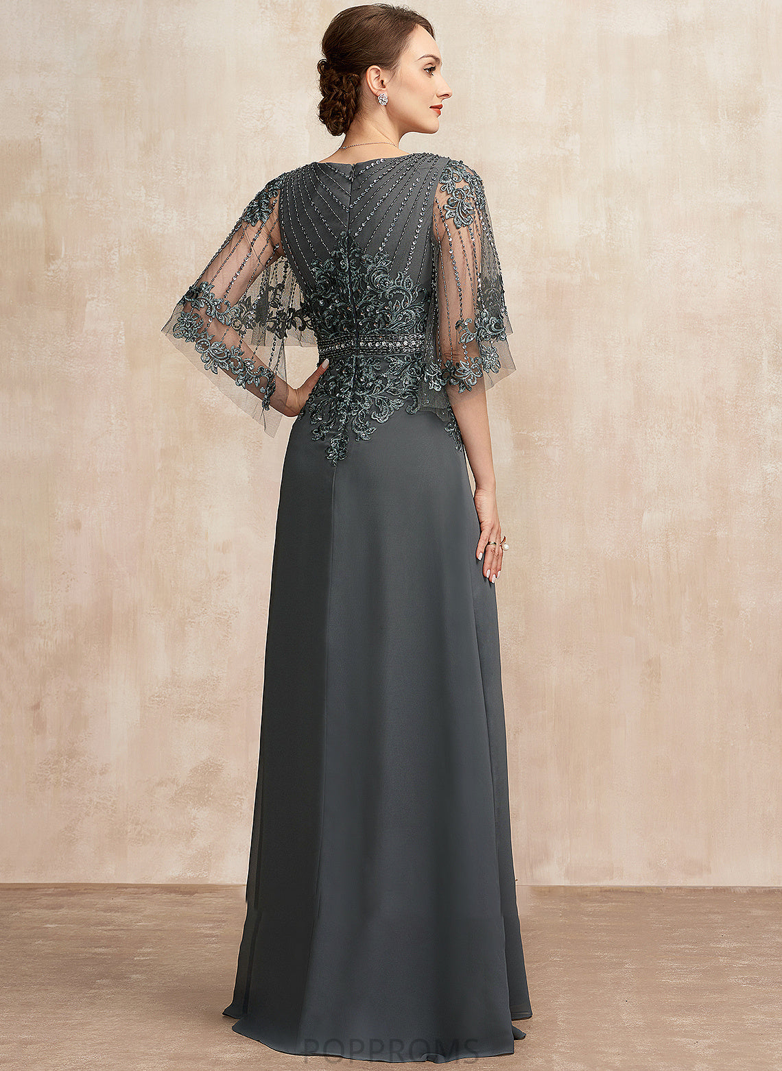 Chiffon V-neck of A-Line Floor-Length Mother Adalyn With the Lace Mother of the Bride Dresses Sequins Beading Bride Dress