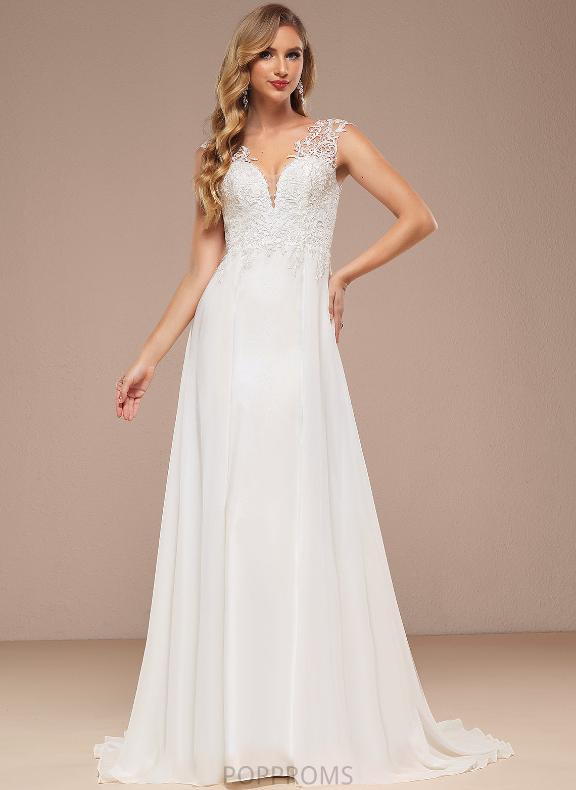 Selina Dress Sweep A-Line Lace V-neck Wedding Train Wedding Dresses Chiffon