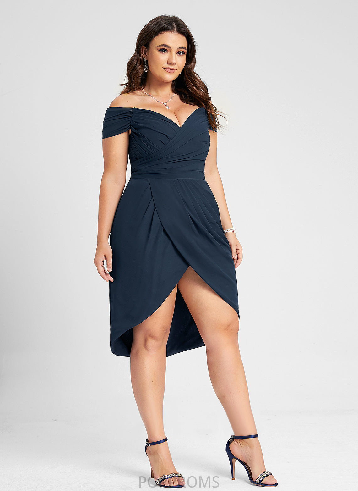 Cocktail Ruffle Cocktail Dresses Dress Chiffon Delilah Sheath/Column Off-the-Shoulder With Asymmetrical