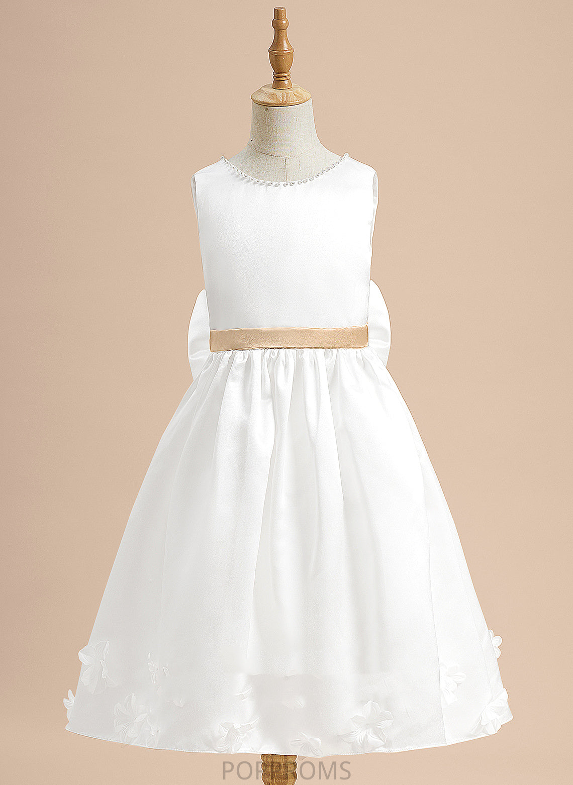 Dress With Sleeveless - Sash/Beading/Flower(s)/Bow(s) Girl Scoop Satin Flower Katrina Tea-length Neck Flower Girl Dresses A-Line