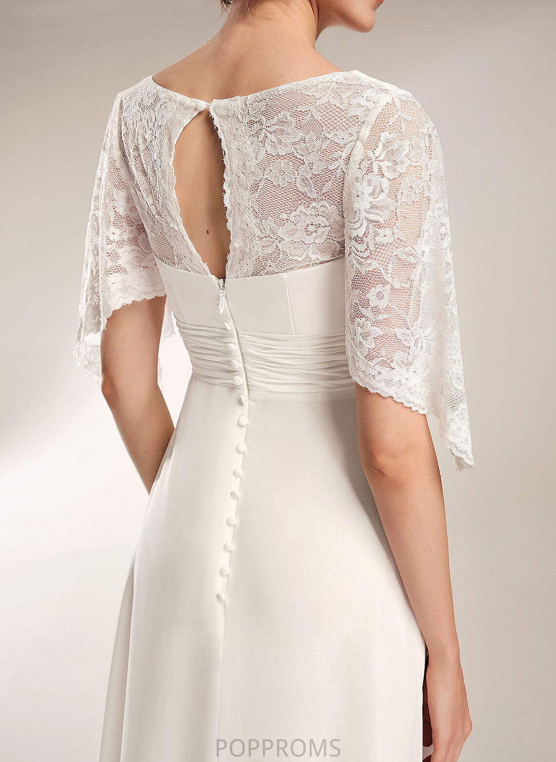 Sheath/Column Chiffon V-neck Floor-Length Akira Lace Wedding Dress Wedding Dresses