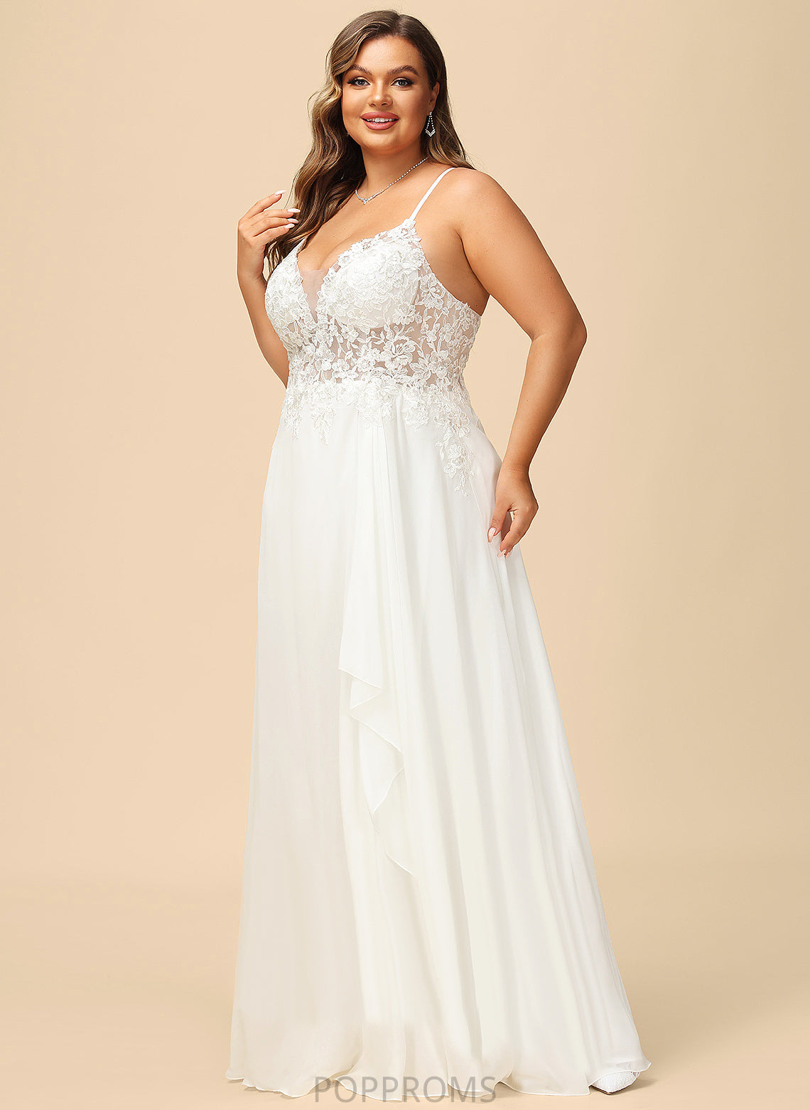 With Sequins Wedding Dress Lucinda Chiffon Lace A-Line Wedding Dresses Floor-Length V-neck