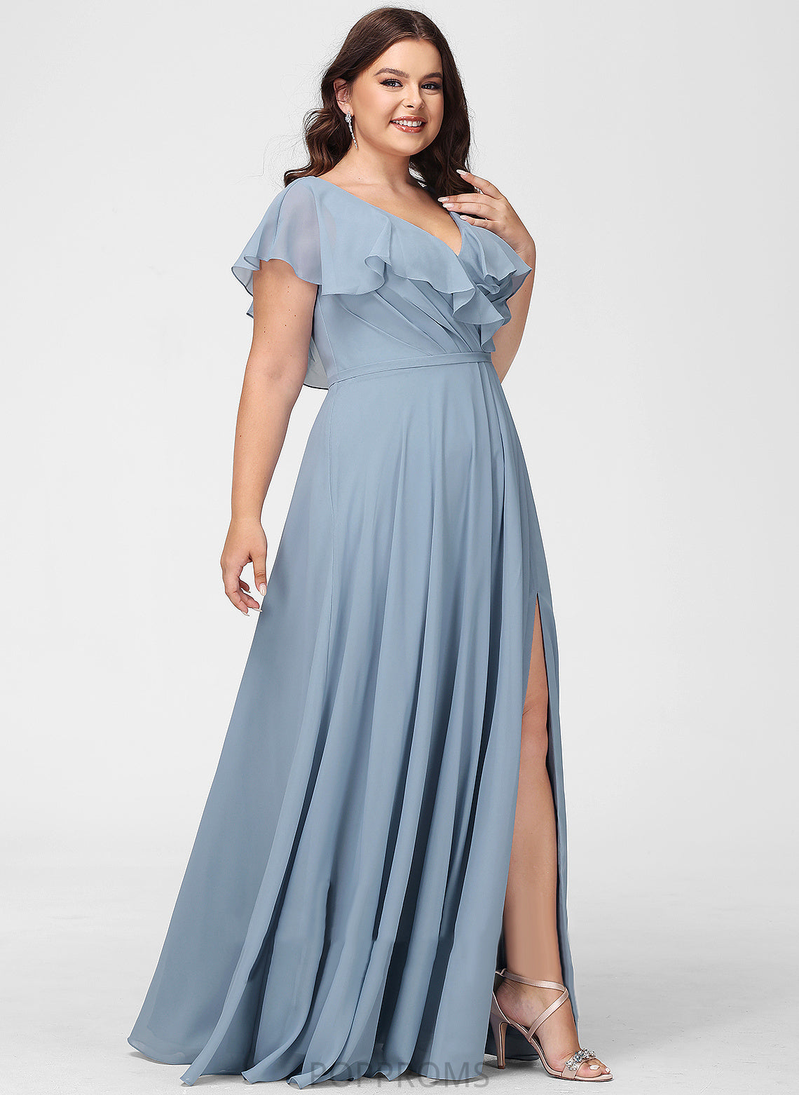 Floor-Length Length Neckline A-Line Embellishment Silhouette V-neck Fabric SplitFront Jennifer Spaghetti Staps Floor Length Bridesmaid Dresses