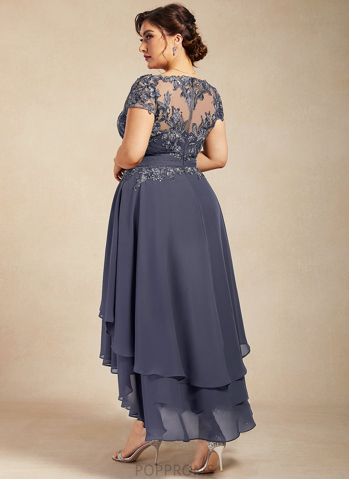 Taniyah A-Line Mother of the Dress Beading Mother of the Bride Dresses With Asymmetrical Bride Chiffon Scoop Neck Lace