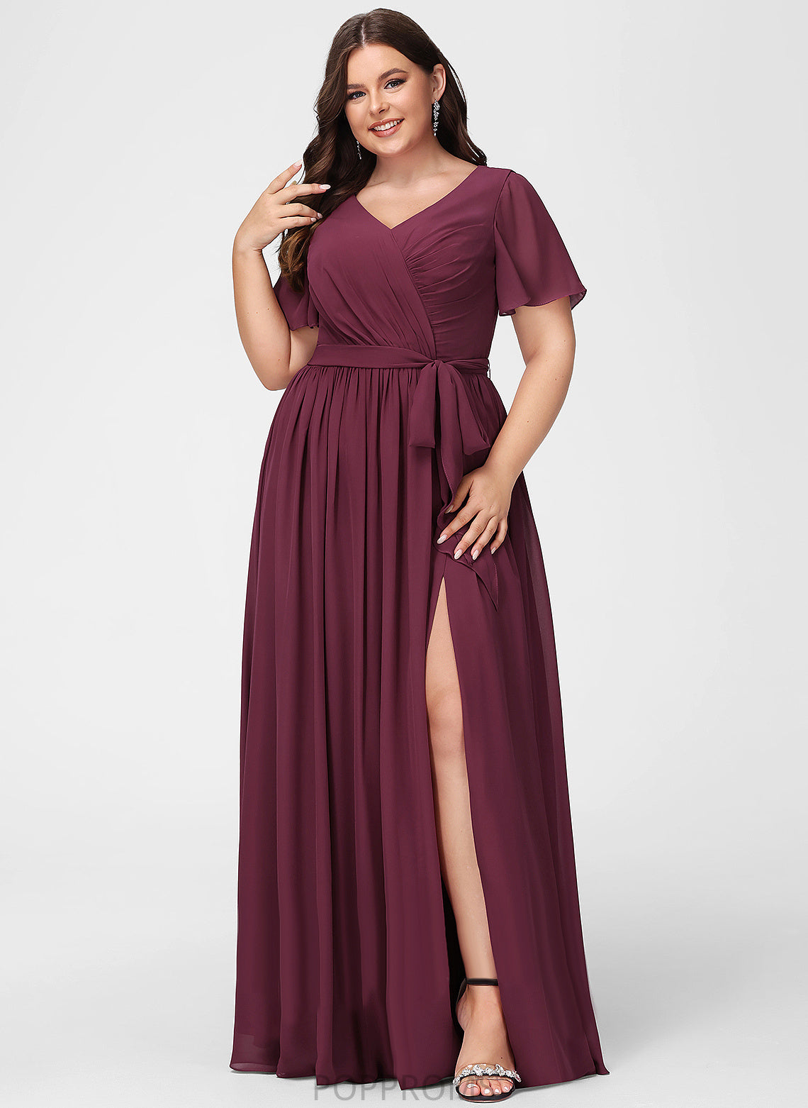 Floor-Length A-Line SplitFront Neckline Fabric V-neck Silhouette Embellishment Length Savanah Scoop Floor Length Bridesmaid Dresses