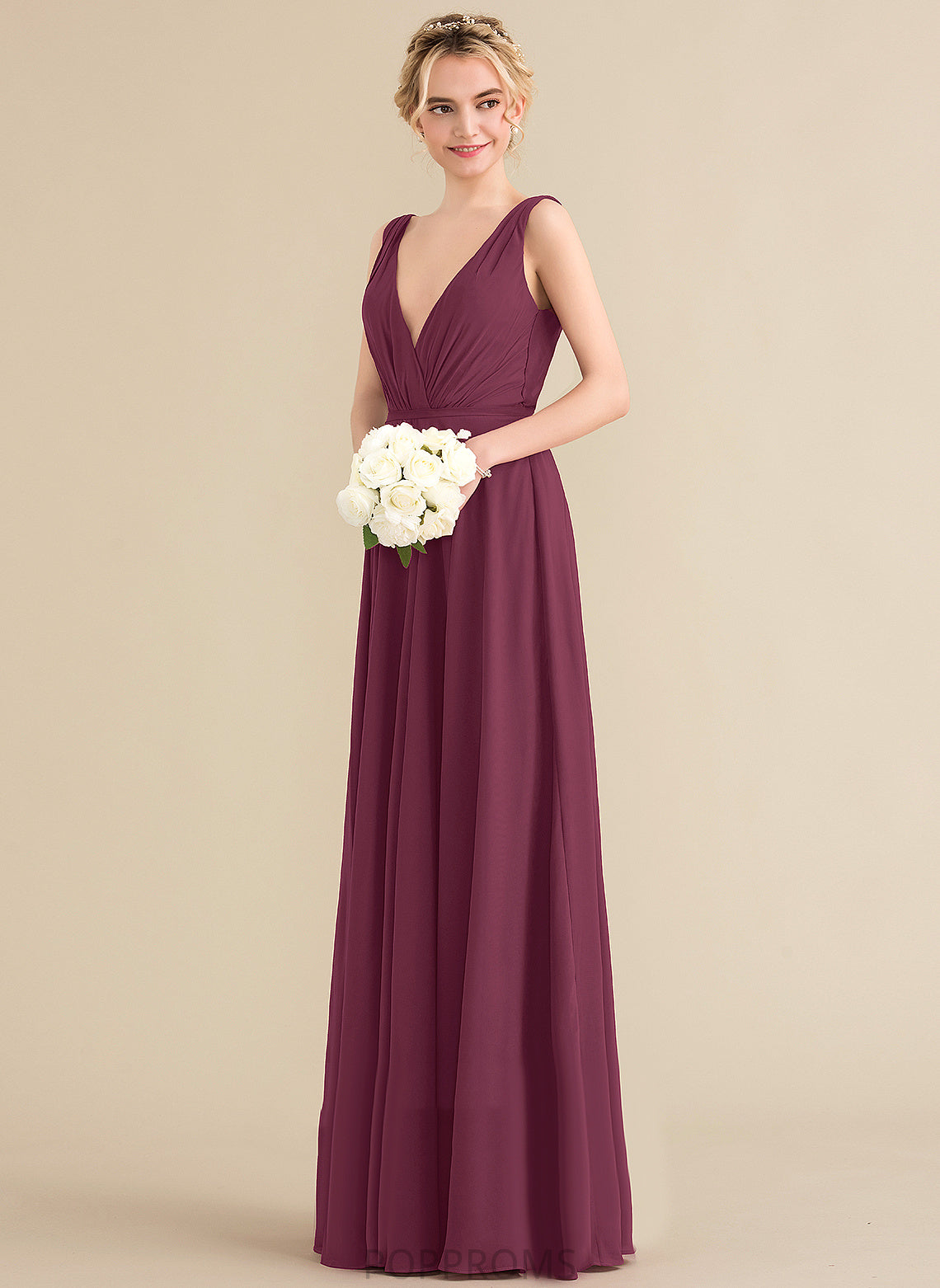 Jaelynn V-neck Prom Dresses Pleated Chiffon Floor-Length A-Line With