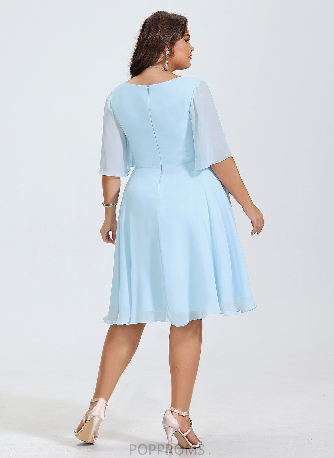 Yasmin Chiffon Dress V-neck Cocktail A-Line Cocktail Dresses Knee-Length