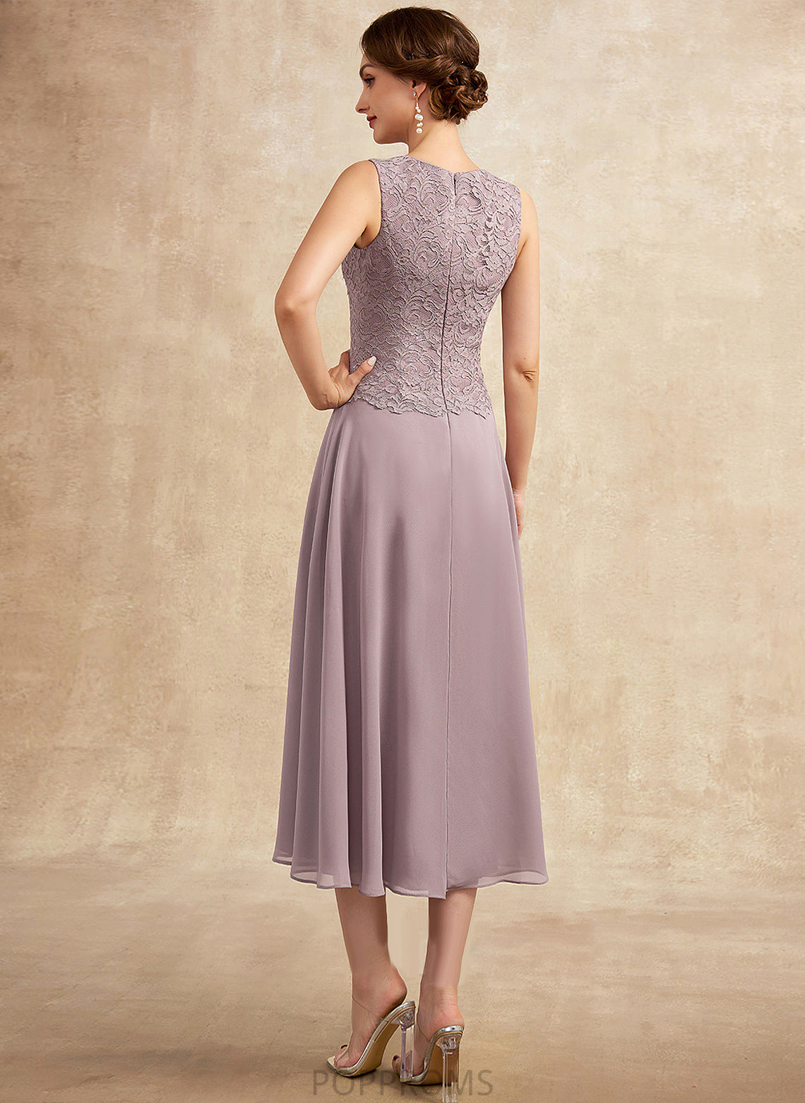 Chiffon Neck the A-Line of Bride Dress Lace Scoop Mother Tea-Length Mother of the Bride Dresses Adeline