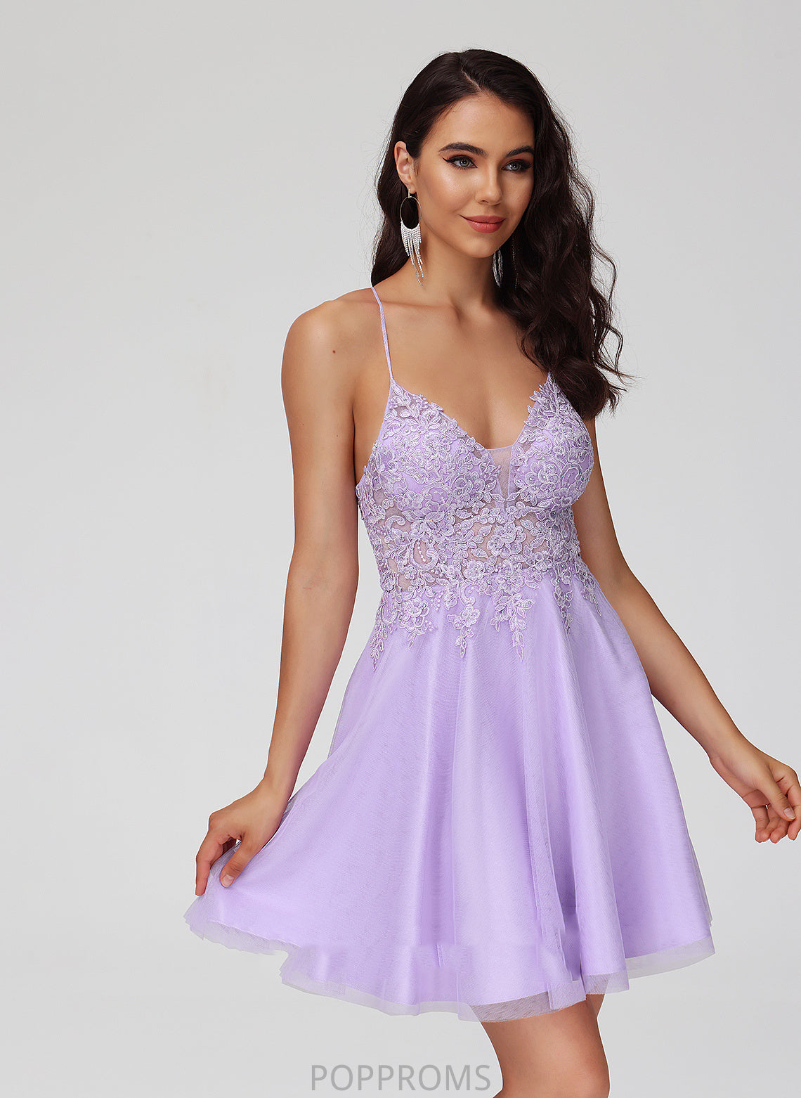 Lace Cindy Beading Dress Homecoming Short/Mini A-Line With Tulle Homecoming Dresses V-neck