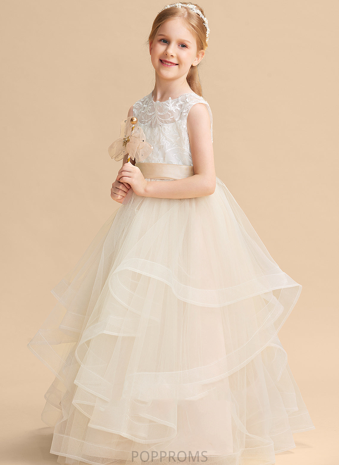 Floor-length Tulle/Lace Flower Girl Dresses Neck - Scoop Flower Ball-Gown/Princess Isabela Sleeveless Dress Girl