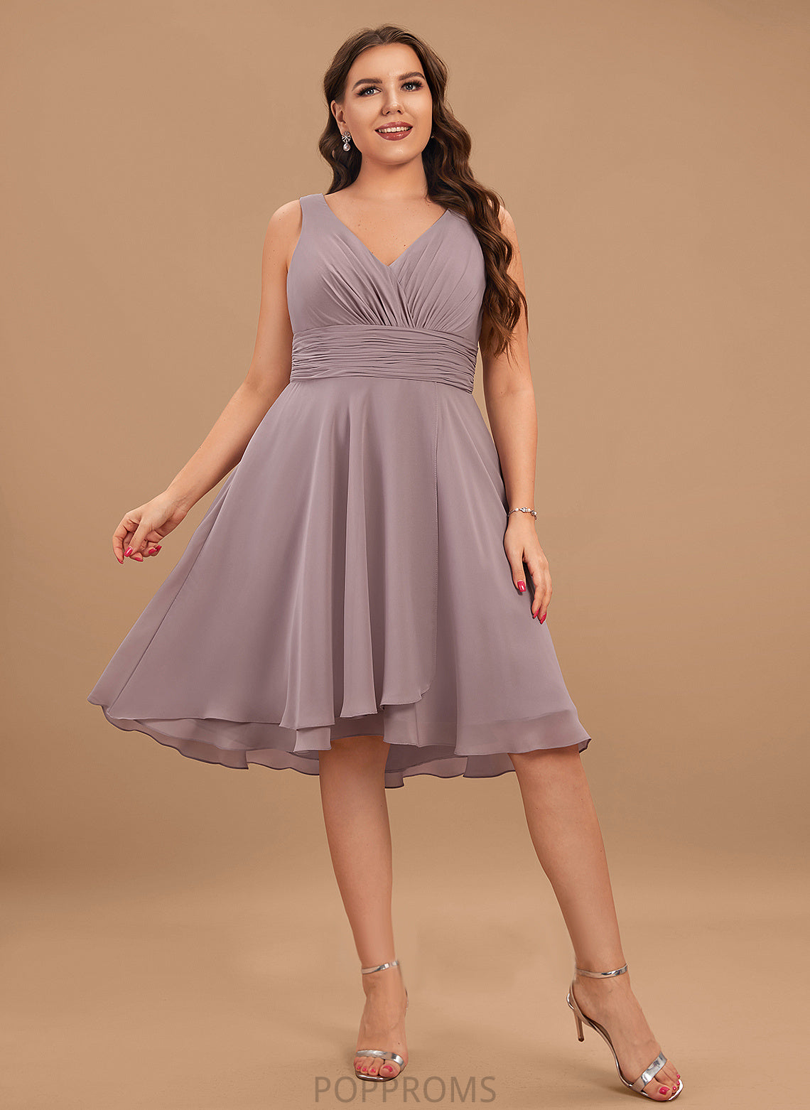 Dress Ruffle Cocktail With Cocktail Dresses A-Line Chiffon V-neck Asymmetrical Alice