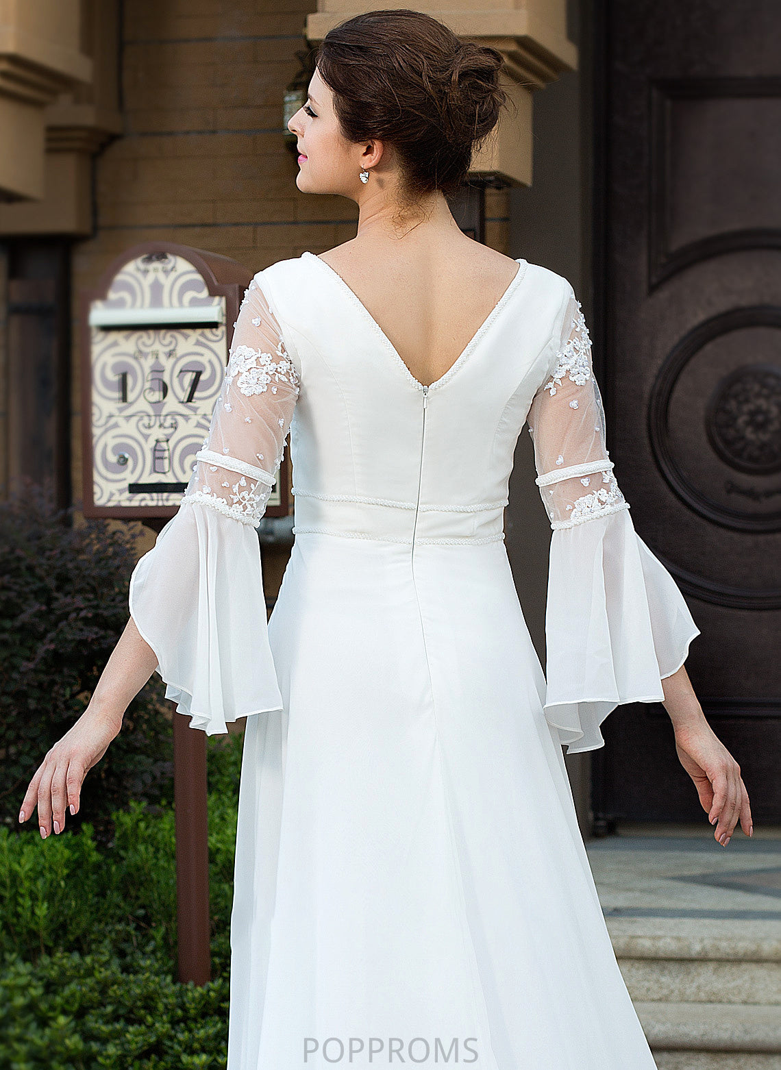 Dress Wedding Train A-Line Lace Kaleigh Chiffon Beading V-neck Court With Wedding Dresses