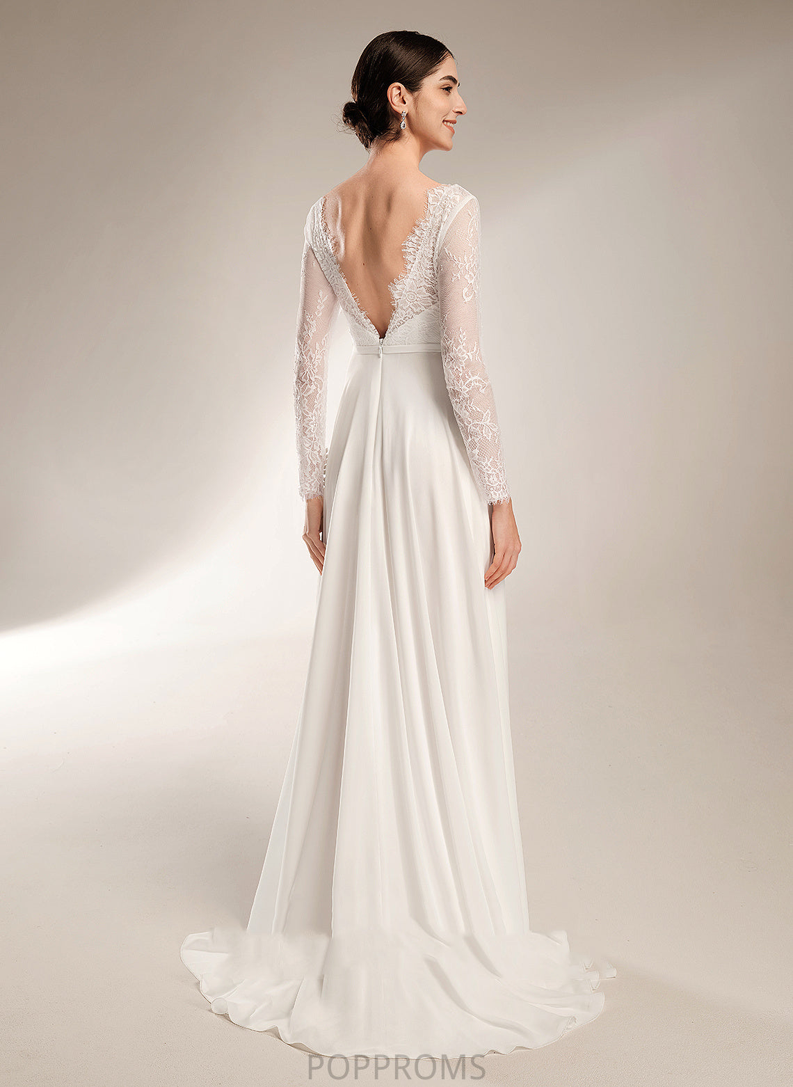 Elisa V-neck Dress Chiffon Sweep Lace A-Line Wedding Train Wedding Dresses