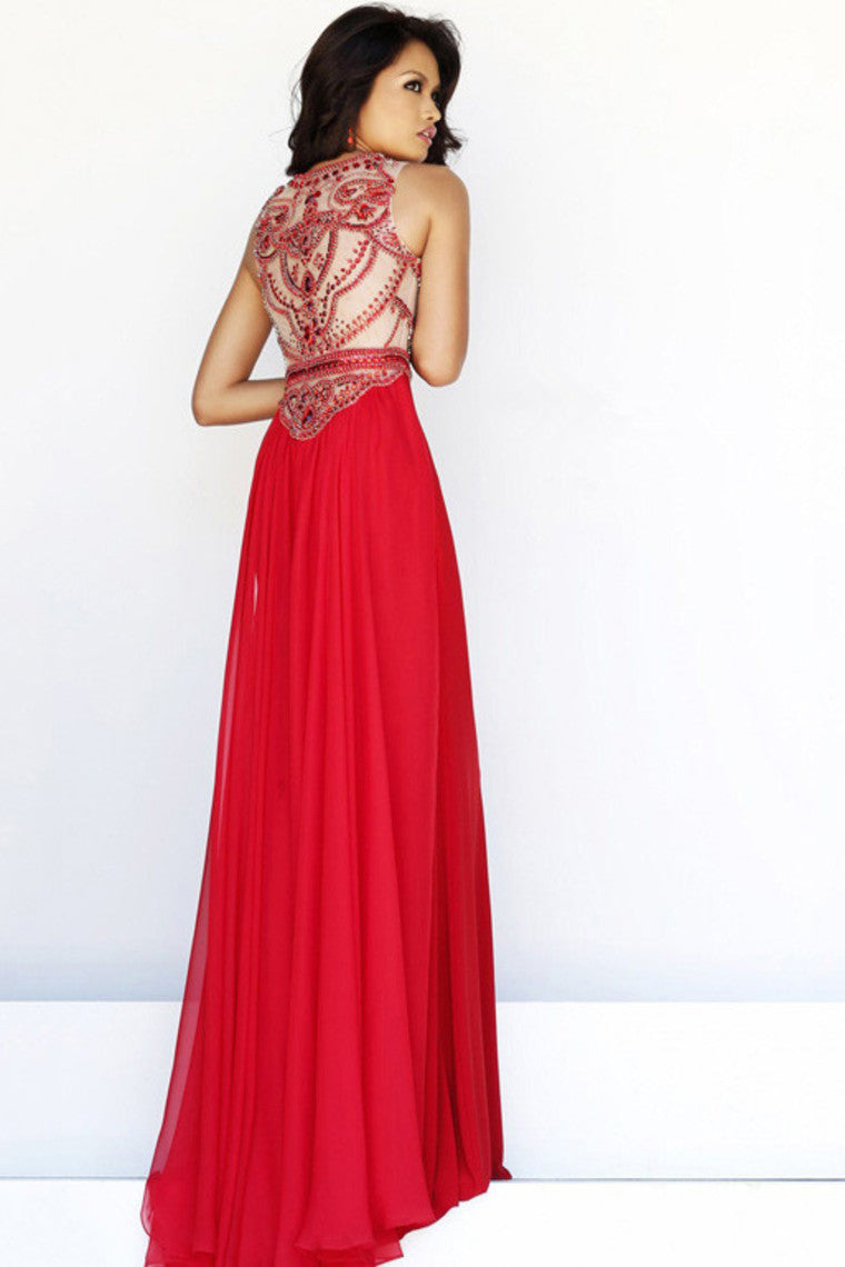 Stunning Prom Dresses Champagne Beaded Bodice And Back A-Line Scoop Sweep/Brush Chiffon