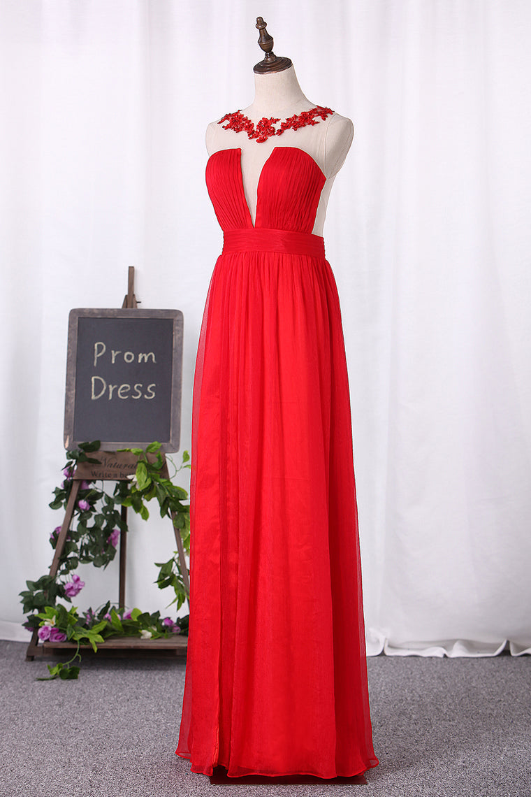 2024 A Line Prom Dresses Chiffon Scoop With Ruffles And Applique