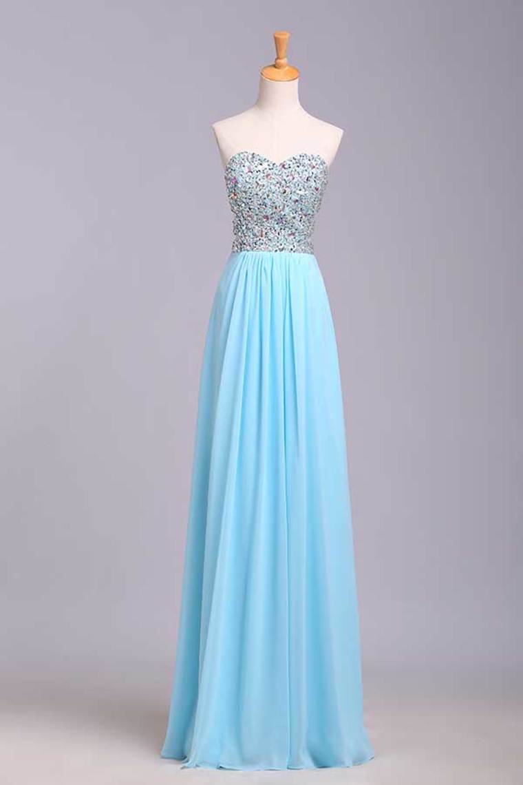 2024 Prom Dresses A-Line Sweetheart Chiffon Floor Length With Beading/Sequins