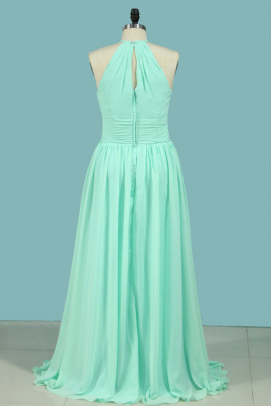 2024 Bridesmaid Dresses Scoop Chiffon With Ruffles Floor Length