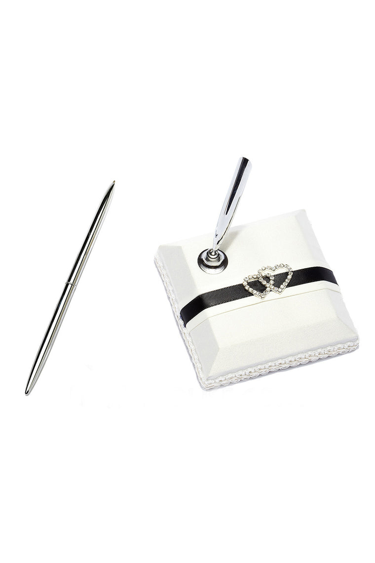 Double Hearts Rhinestones/Sash Guestbook & Pen Set