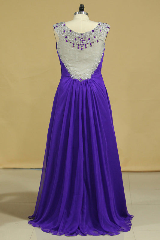 2024 Prom Dresses A-Line Chiffon With Beads And Ruffles Regency