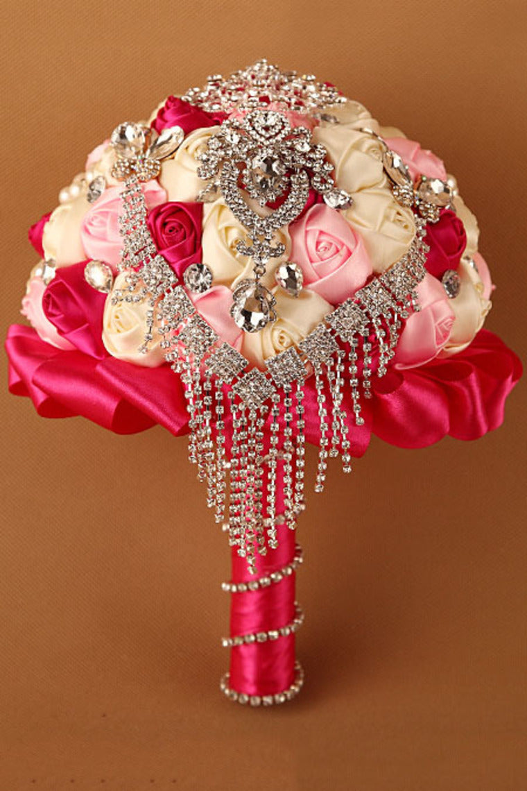 Round Shape Acrylic Cristal Beads With Ribbon Handle Wedding Bouquet (26*20cm)