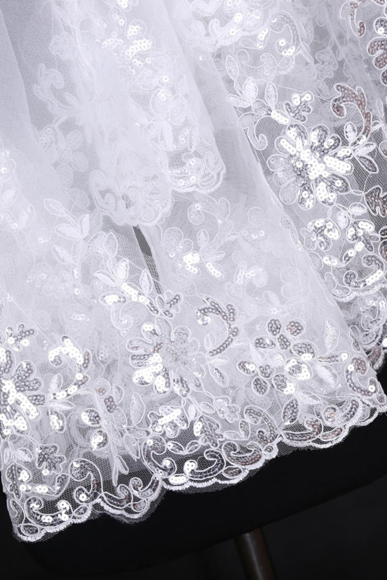 Unique Two-Tier Finger-Tip Bridal Veils With Applique